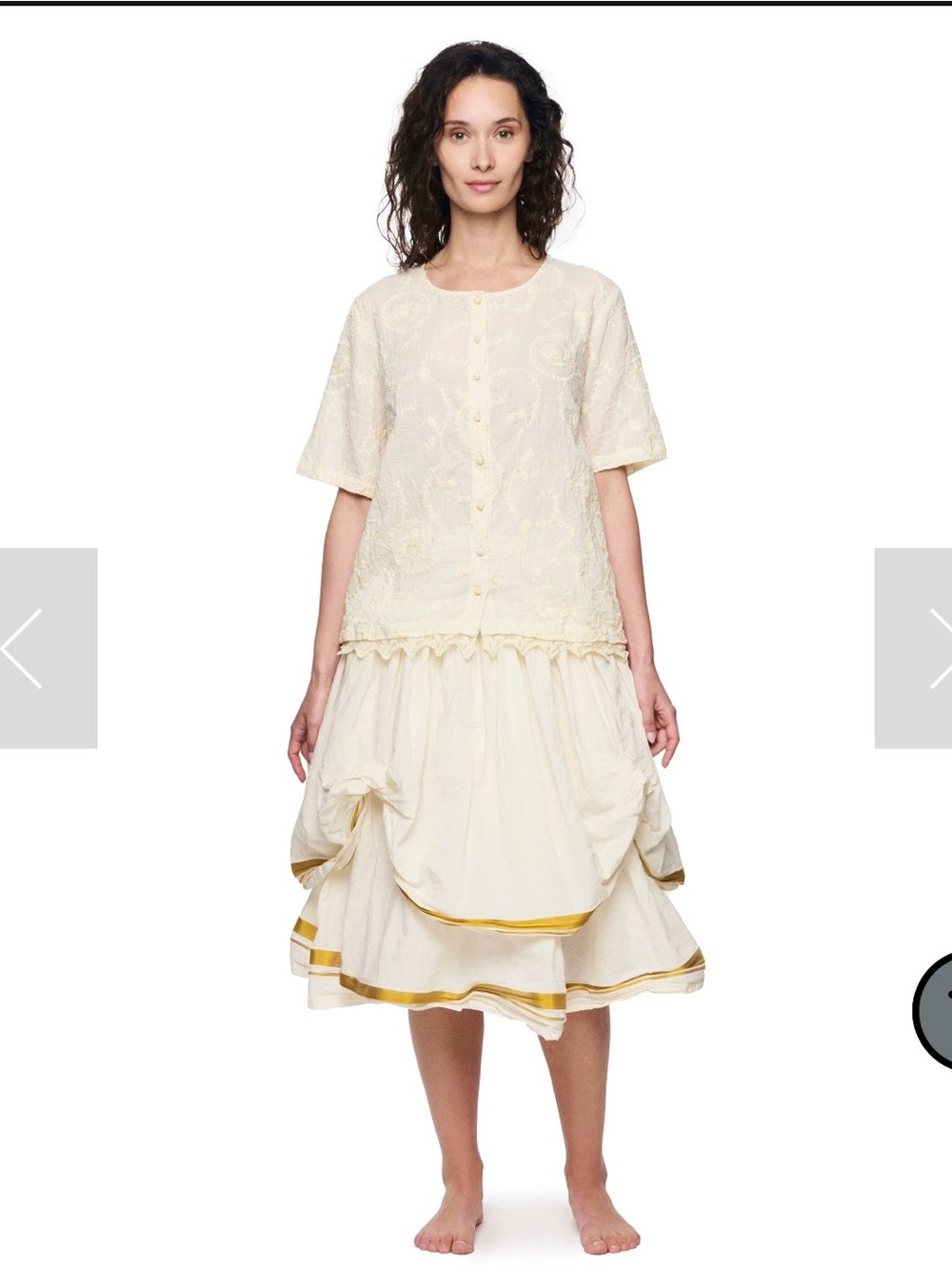 Cream Midi Skirt with Gathered Panels
